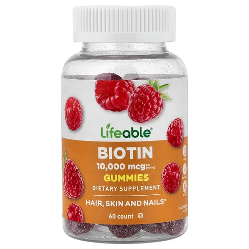 Lifeable, Gomitas de biotina, Frambuesa, 60 gomitas (5000 mcg por gomita)