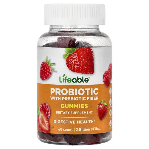 Lifeable, Gomitas probióticas con fibra prebiótica, Baya, 60 gomitas