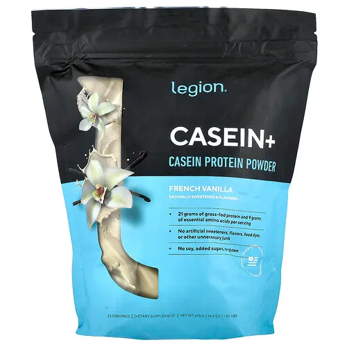 Legion Athletics, Casein+, Proteína de caseína en polvo, Vainilla francesa, 960 g (2,11 lb)