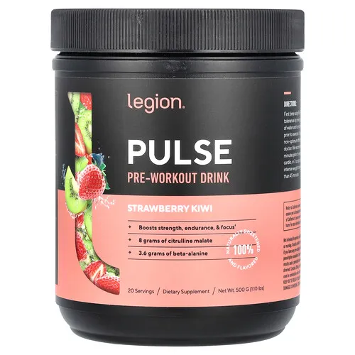 Legion Athletics, Pulse, Bebida para preentrenamiento, Fresa y kiwi, 500 g (1,1 lb)