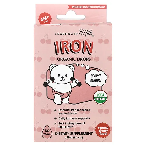 Legendairy Milk, Gotas de hierro orgánico, Niños de 4 meses en adelante, Cereza deliciosa, 60 ml (2 oz. líq.)