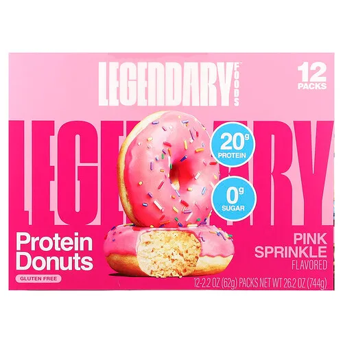Legendary Foods, Donas proteicas, Espolvoreado rosa, 12 paquetes, 62 g (2,2 oz) cada uno