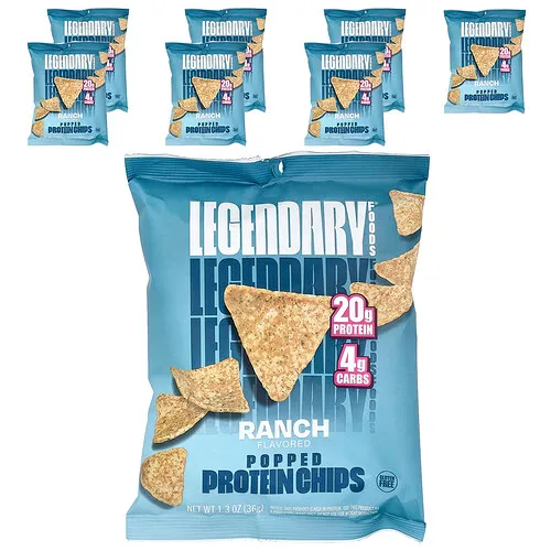 Legendary Foods, Chips de proteína inflados, Ranch, 7 bolsas, 36 g (1,3 oz) cada una
