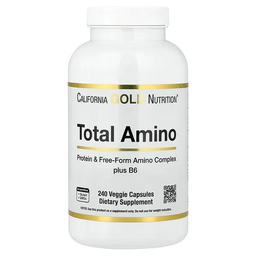 California Gold Nutrition, Aminoácidos totales con vitamina B6 y una mezcla de 20 aminoácidos, 240 cápsulas vegetales