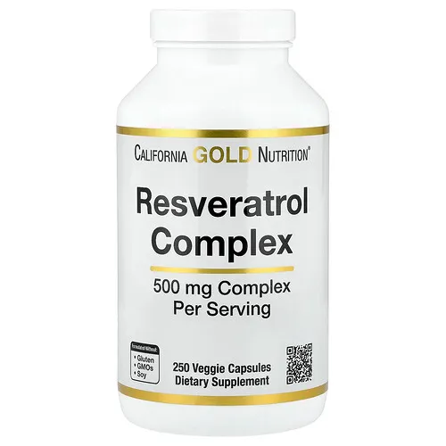 California Gold Nutrition, Complejo de resveratrol con extracto de semilla de uva, extracto de vino tinto y trans-resveratrol, 250 cápsulas vegetales
