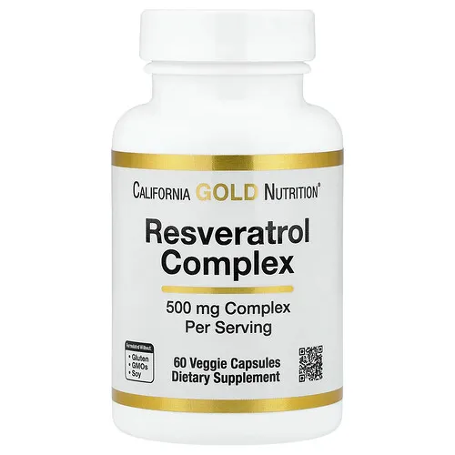 California Gold Nutrition, Complejo de resveratrol con extracto de semilla de uva, extracto de vino tinto y trans-resveratrol, 60 cápsulas vegetales