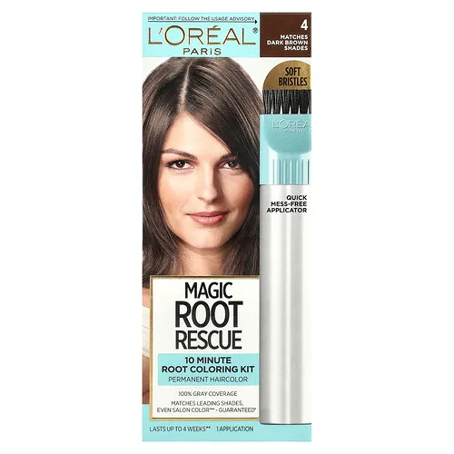 L'Oréal, Magic Root Rescue, Kit de coloración de raíces en 10 minutos, 4 tonos de marrón oscuro, 1 aplicación