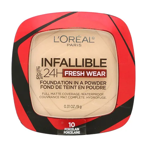 L'Oréal, Infallible 24H Fresh Wear, Base en polvo, 10 piezas de porcelana, 9 g (0,31 oz)