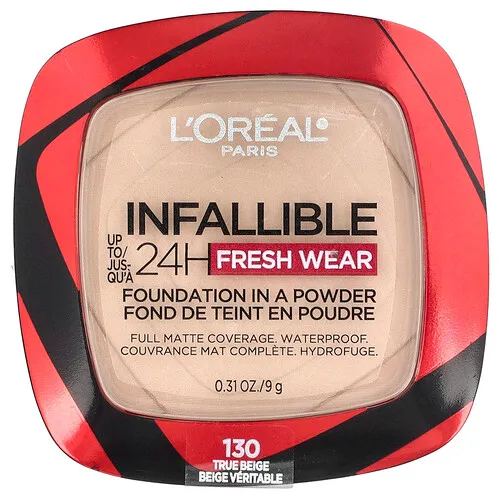 L'Oréal, Infallible 24H Fresh Wear, Base en polvo, 130 True Beige, 9 g (0,31 oz)