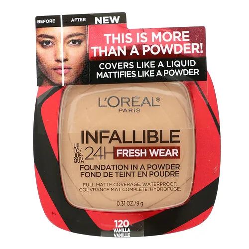 L'Oréal, Infallible 24H Fresh Wear, Base en polvo, 120 Vainilla, 9 g (0,31 oz)