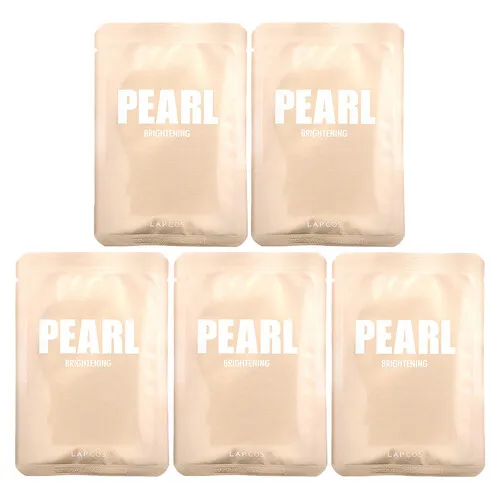 Lapcos, Mascarilla con extracto de perlas de uso diario, Efecto iluminador, 5 láminas, 24 ml (0,81 oz. líq.) cada una