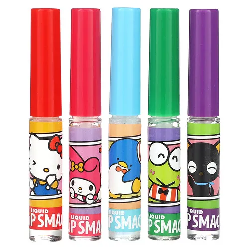 Lip Smacker, Hello Kitty y sus amigos, Brillo de labios líquido, Paquete surtido, Paquete de 5, 14 ml (0,45 oz. líq.)