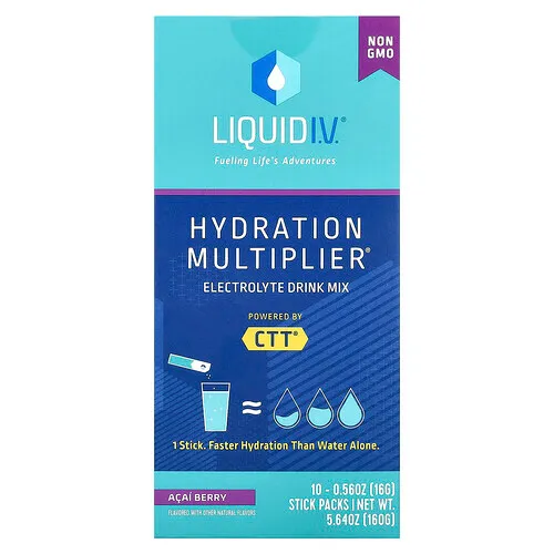 Liquid I.V., Hydration Multiplier®, Mezcla para preparar bebidas con electrolitos, Baya de asaí, 10 sobrecitos, 16 g (0,56 oz) cada uno