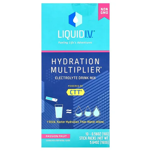 Liquid I.V., Hydration Multiplier®, Mezcla para preparar bebidas con electrolitos, Maracuyá, 10 sobrecitos, 16 g (0,56 oz) cada uno