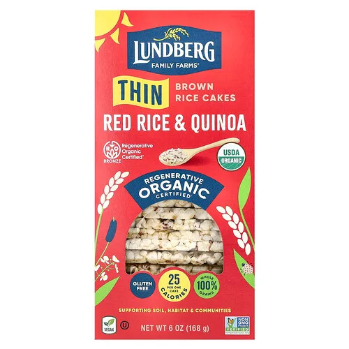 Lundberg, Thin Stackers orgánicos, Discos de cereal inflado, Arroz rojo y quinua, Sin sal, 24 discos de arroz, 168 g (6 oz)