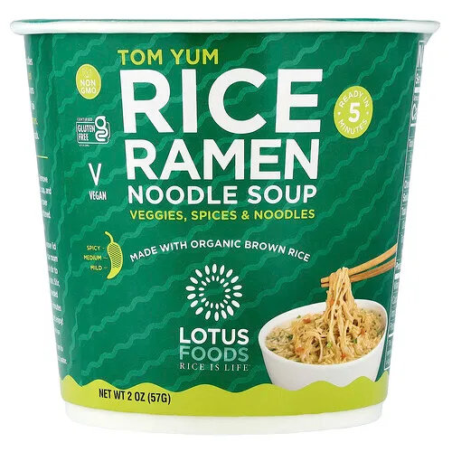 Lotus Foods, Sopa de fideos ramen de arroz, Tom Yum, 57 g (2 oz)