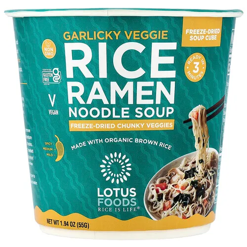 Lotus Foods, Sopa de fideos con ramen de arroz, Vegetales con ajo, 55 g (1,94 oz)