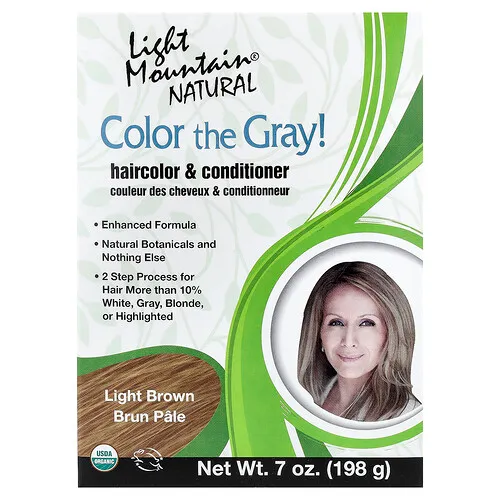 Light Mountain, ¡Colorea el gris! Acondicionador y tinte para el cabello natural, Castaño claro, 198 g (7 oz)