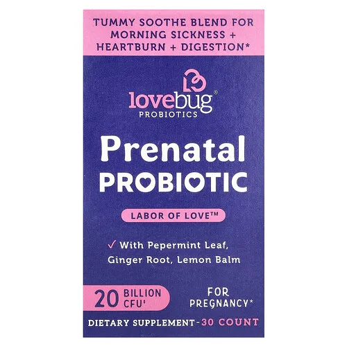 LoveBug Probiotics, Probiótico prenatal, 20.000 millones de UFC, 30 cápsulas