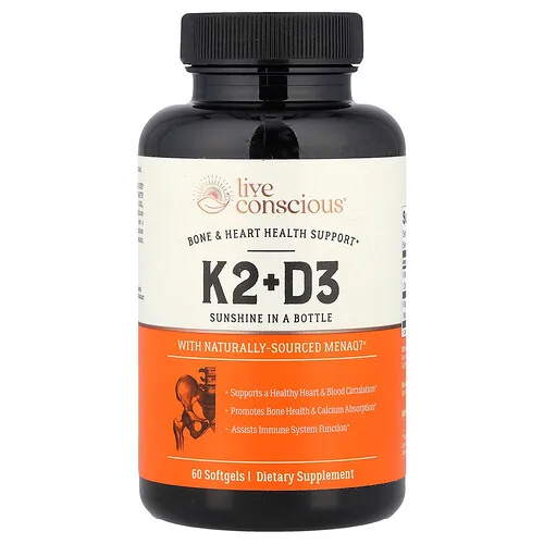 Live Conscious, Vitaminas K2+D3, 60 cápsulas blandas