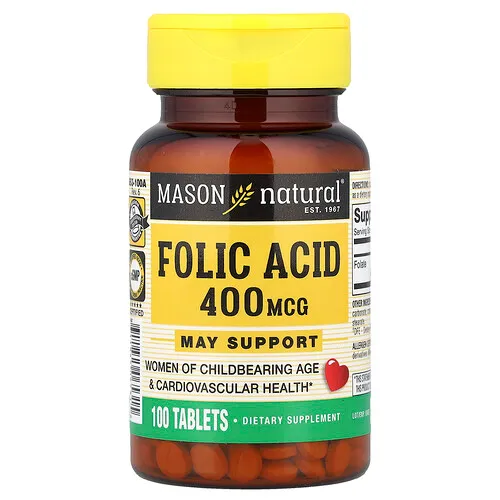 Mason Natural, Ácido fólico, 400 mcg, 100 comprimidos