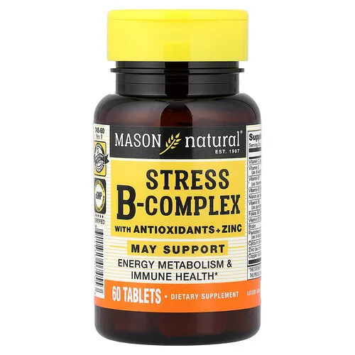 Mason Natural, Complejo de vitaminas B contra el estrés con antioxidantes y zinc, 60 comprimidos