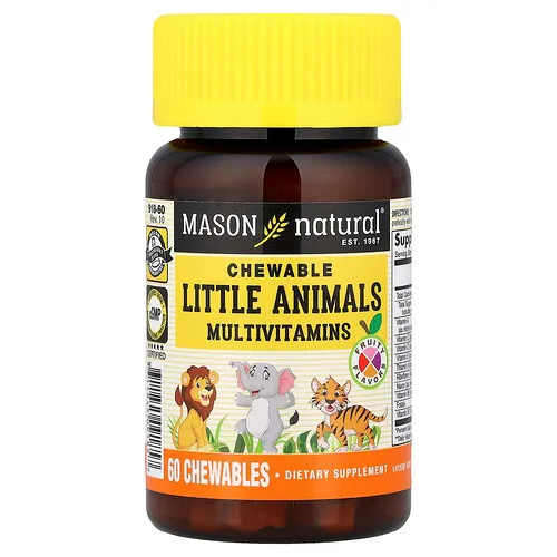 Mason Natural, Suplemento multivitamínico masticable de Little Animals, Frutal, 60 comprimidos masticables