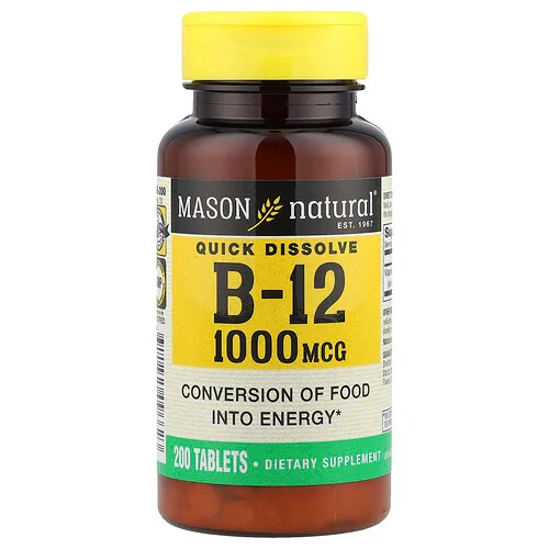 Mason Natural, Vitamina B12 de rápida disolución, 1000 mcg, 200 comprimidos