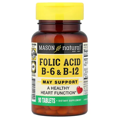 Mason Natural, Ácido fólico B6 y B12, 90 comprimidos