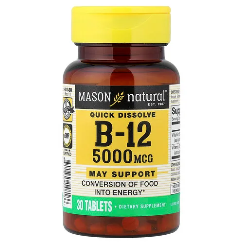 Mason Natural, Disolución rápida, Vitamina B12, 5000 mcg, 30 comprimidos