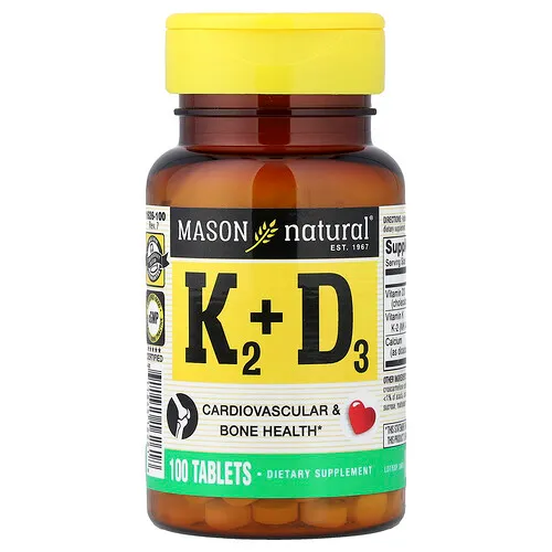 Mason Natural, Vitamina K2 más vitamina D3, 100 mcg, 100 comprimidos