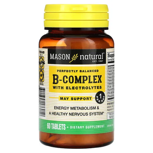 Mason Natural, Complejo B perfectamente equilibrado con electrolitos, 60 comprimidos