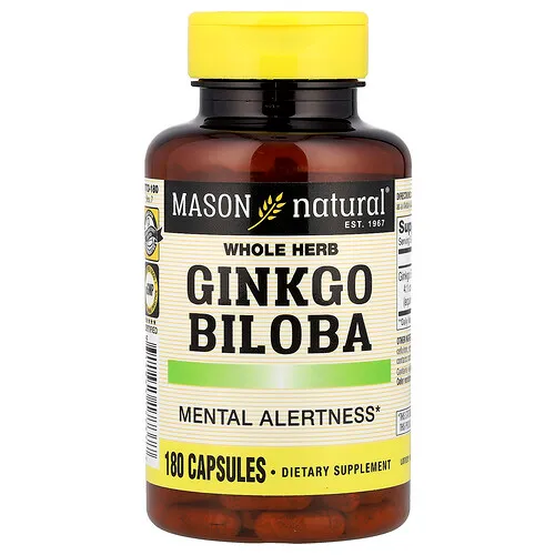 Mason Natural, Ginkgo biloba, hierba entera, 180 cápsulas (125 mg por cápsula)