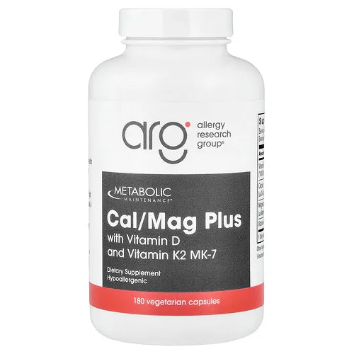 Metabolic Maintenance, Cal y Mag Plus con vitamina D y vitamina K2 MK-7, 180 cápsulas vegetales