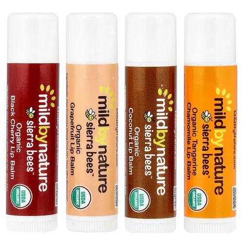 Mild By Nature, Sierra Bees™, Bálsamos labiales orgánicos, Paquete combinado, 4 unidades, 4,25 g (0,15 oz) cada una