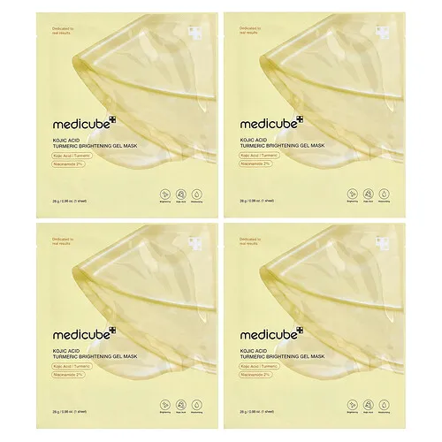 Medicube, Mascarilla de belleza con efecto iluminador en gel de cúrcuma y ácido kójico, 4 láminas, 28 g (0,98 oz) cada una