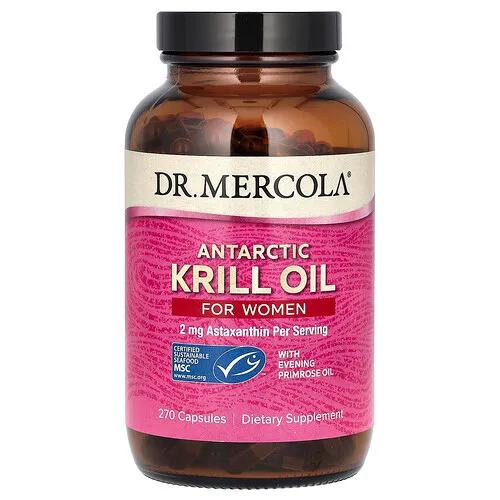 Dr. Mercola, Aceite de kril antártico para mujeres, 270 cápsulas