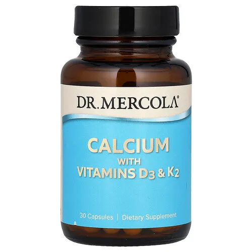 Dr. Mercola, Calcio con vitaminas D3 y K2, 30 cápsulas