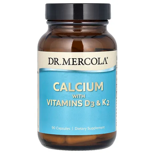 Dr. Mercola, Calcio con vitaminas D3 y K2, 90 cápsulas