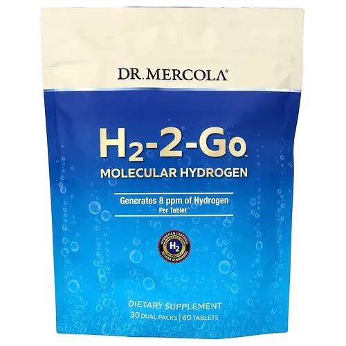 Dr. Mercola, H2-2-Go, Hidrógeno molecular, 30 mg, 30 paquetes de dos comprimidos, 60 comprimidos