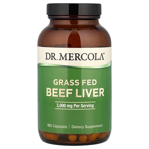 Dr. Mercola, Hígado de reses alimentadas con pasturas, 180 cápsulas (500 mg por cápsula)