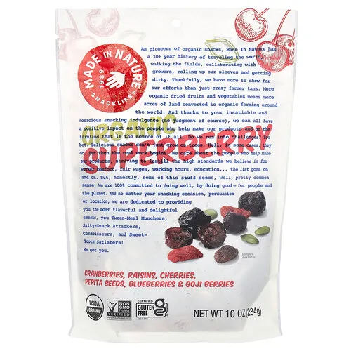 Made in Nature, Superbaya, Arándanos rojos, pasas, cerezas, semillas de Peptia, arándanos azules y bayas de goji orgánicos, 284 g (10 oz)