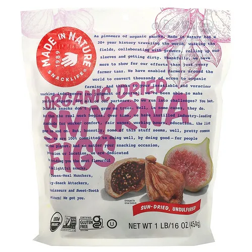 Made in Nature, Higos de esmirna orgánicos deshidratados,Secados al sol, Sin azufre, 454 g (1 lb)