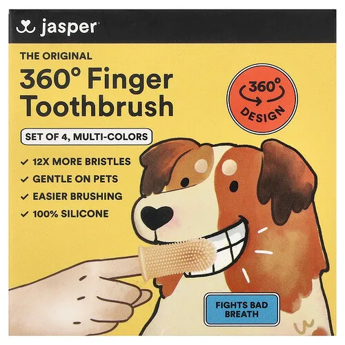 Jasper, Cepillo de dientes de dedo 360°, Multicolores, 4 cepillos de dientes