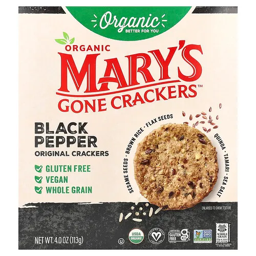 Mary's Gone Crackers, Galletas originales de pimienta negra orgánica, 113 g (4 oz)