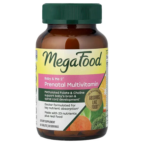 MegaFood, Baby & Me 2™, Suplemento multivitamínico prenatal, 60 comprimidos