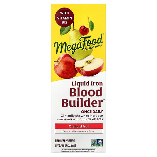 MegaFood, Blood Builder™, Hierro líquido, Suplemento de hierro líquido una vez por día, Frutas del huerto, 230 ml (7,7 oz. líq.)