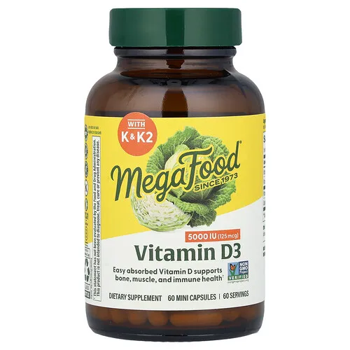 MegaFood, Vitamina D3, 125 mcg (5000 UI), 60 minicápsulas