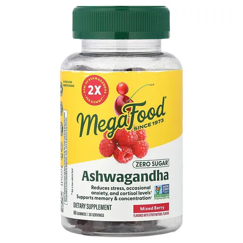 MegaFood, Gomitas de ashwagandha, Bayas mixtas, 60 gomitas