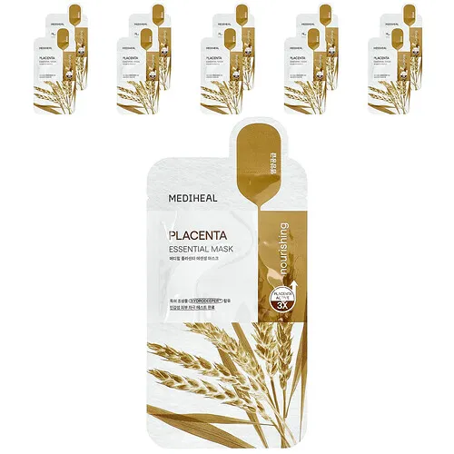 MEDIHEAL, Placenta, Mascarilla de belleza esencial, 10 hojas, 24 ml (0,81 oz. Líq.) Cada una